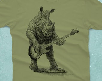 Rhino Playing Bass Shirt - Men's Rhinoceros T-Shirt - Bass Player Gift - Musician Graphic Tee
