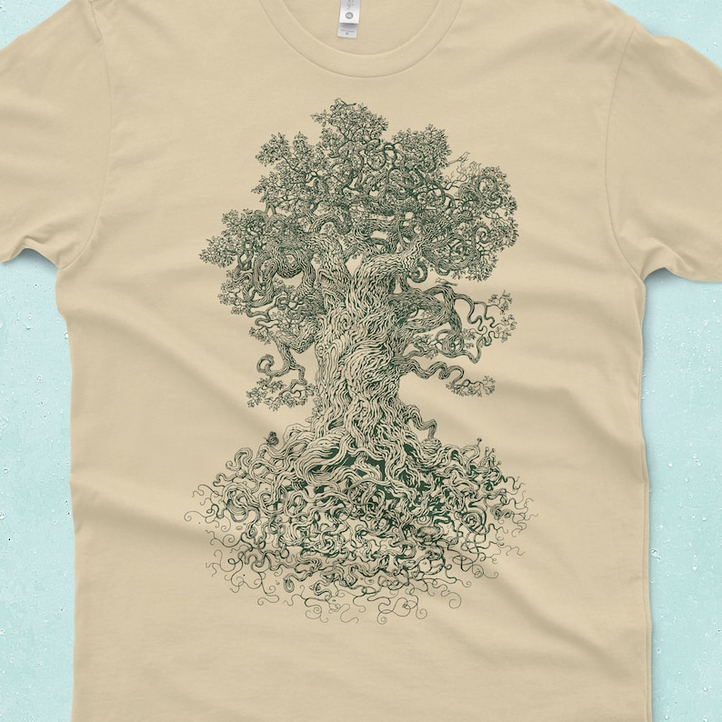 Tree Shirt Gnarled Tree Tshirt Men's Graphic Tee Tree of Life Scatterbrain Tees Cool Gifts Cream