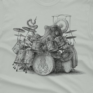 Koszula z ośmiornicą grającą na perkusji-koszula męska z ośmiornicą-koszulka z ośmiornicą prezent-prezent dla perkusisty koszulka z ośmiornicą koszulka perkusisty koszulka perkusisty zdjęcie 8