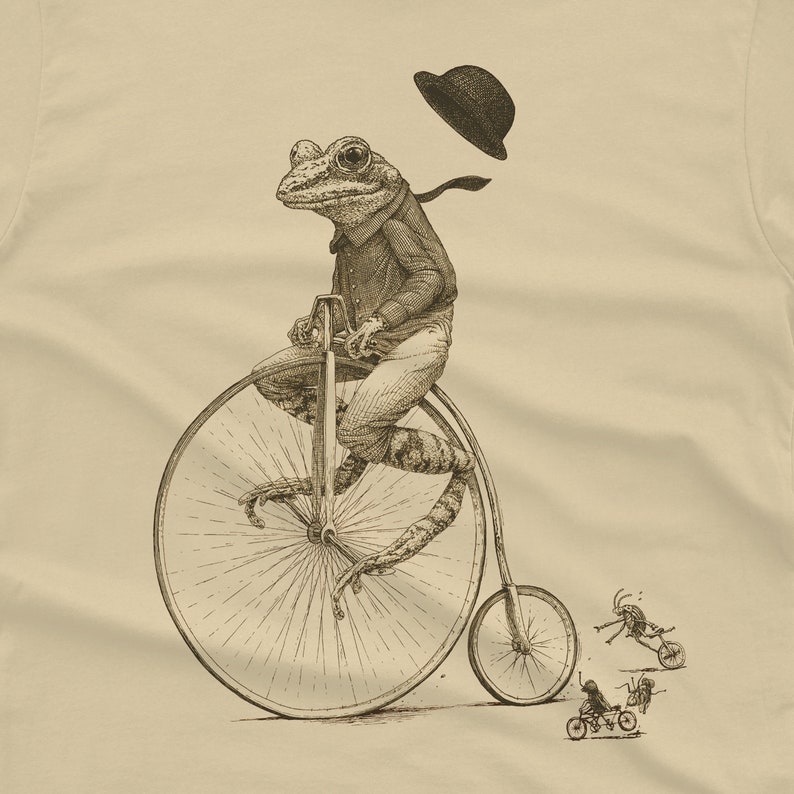 Frog on Bike T-shirt Frog Shirt Men's Penny Farthing Bicycle Tshirt Frog Tee Shirt Husband Gift image 6