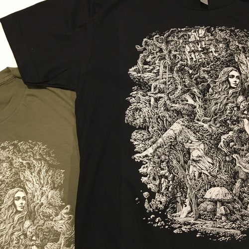 Mother Nature T-shirt: Pen & Ink Forest Art - Hand Screen Printed