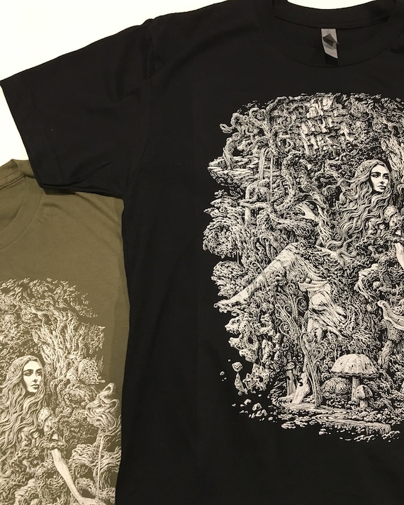 Mother Nature T-shirt: Pen & Ink Forest Art - Hand Screen Printed
