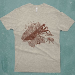 Praying Mantis Shirt Men's insect T-shirt Screen Printed Shirt Praying Mantis Beetle Animal Tshirt Heather Gray