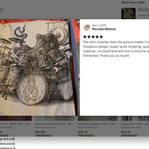 Customer five star review of the Octopus playing drums shirt