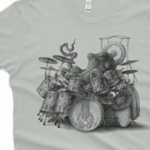 Chemise pieuvre jouant de la batterie chemise homme pieuvre cadeau T-shirt pieuvre cadeau batteur chemise pieuvre chemise joueur de batterie chemise batteur Argent