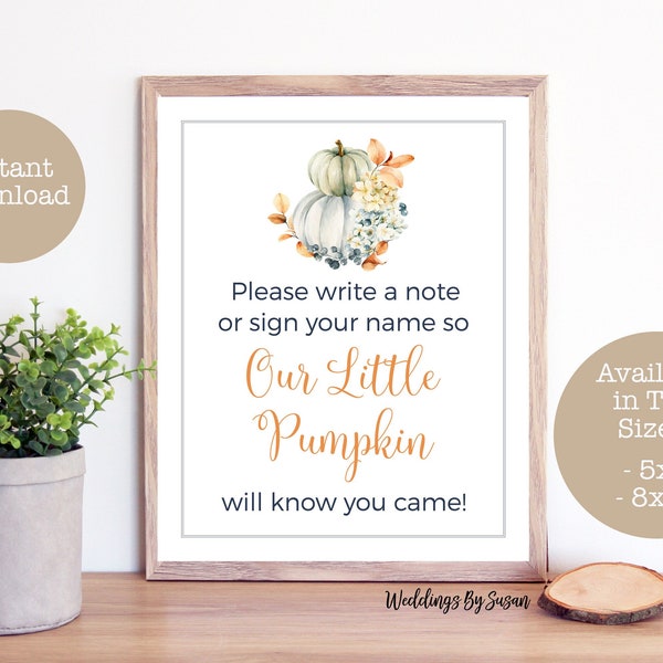 Our Little Pumpkin Guest Book 5x7, 8x10 Printable Baby Shower Guestbook Sign, Blue and Green Pumpkins, Gender Neutral, Instant Download