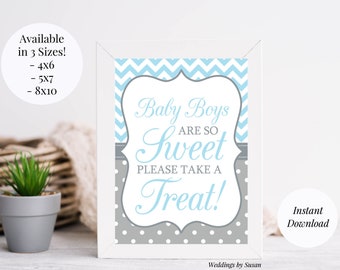 Baby Boys Are So Sweet, Please Take A Treat 4x6, 5x7, 8x10 Printable Baby Shower, Candy Buffet Sign, Dessert Table Sign, Light Blue and Gray