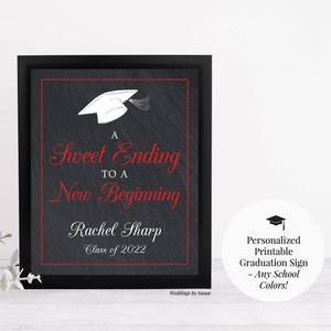 Custom Sweet Ending to a New Beginning Printable Graduation Candy Buffet or Dessert Table Sign, Class of 2024, Any Size, Any School Colors