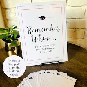 Favorite Memories of Grad 8x10 Graduation Party Sign and Matching Memory Keepsake Cards, Black and Red, Class of 2024, Printed and Shipped image 1