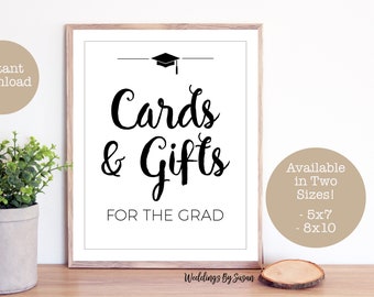 Graduation Party 5x7, 8x10 Printable Sign, Cards and Gifts, Black Marker, Black and White, Class of 2024, High School/College, You Print