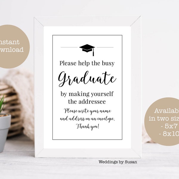 Graduation Party 5x7, 8x10 Printable Sign, Address an Envelope, Black and White, Class of 2024, High School or College, Instant Download