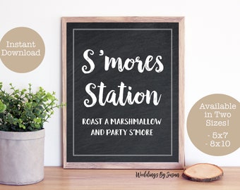 S'mores Station 5x7, 8x10 Printable Chalkboard Sign, Wedding, Baby Shower, Birthday Party, Rehearsal Dinner, S'mores Bar, Instant Download