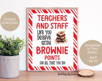 Extra Brownie Points Printable 5x7, 8x10 Sign, Teacher Appreciation, Christmas Red White Peppermint Stripes School PTA PTO Instant Download