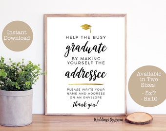 Graduation Party 5x7, 8x10 Printable Sign, Address an Envelope, Black and Gold Foil, Class of 2024, High School or College, Instant Download