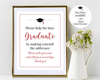 Graduation Party 5x7, 8x10 Printable Sign, Address an Envelope, Black and Red, Class of 2024, High School or College, Instant Download