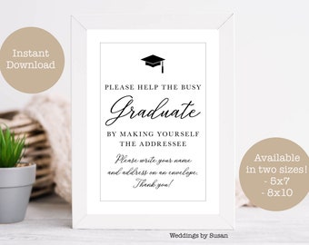Graduation Party 5x7, 8x10 Printable Sign, Address an Envelope, Black and White, Class of 2024, Classic Collection, Instant Download