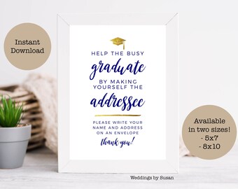 Graduation Party 5x7, 8x10 Printable Sign, Address an Envelope, Navy Blue Gold Foil, Class of 2024, High School or College, Instant Download