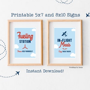 In Flight Meals 5x7, 8x10 Printable Boy&#39;s Airplane Birthday Food & Drink Table Sign, Enjoy These Treats, Navy Blue Light Blue Red You Print