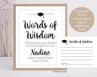 Words of Wisdom Graduation Party 8x10 Personlized Printable Sign, Black Marker, Black and White, Advice or Encouragement, Class of 2024