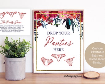 The Panties Game Custom 8x10 Printable Sign and Matching 3.5x5 Inch Invitation Inserts, Jewel Tones, Personalize with Bride's Details