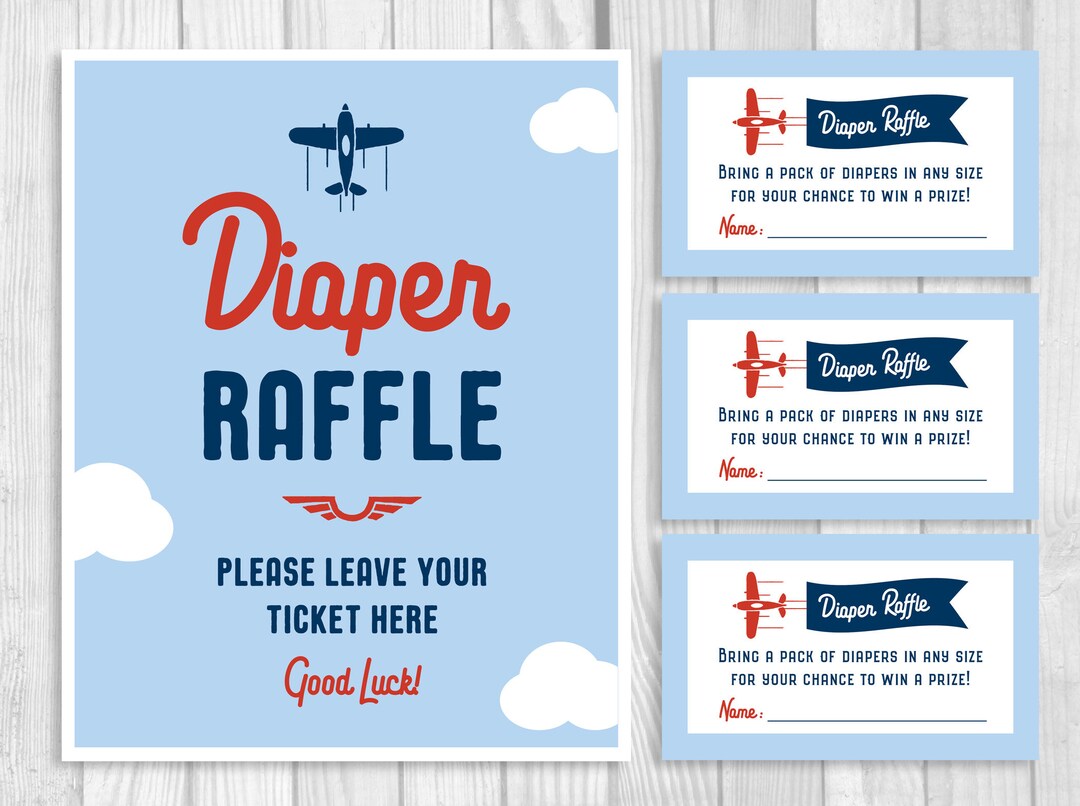 Diaper Raffle 8x10 Printable Sign and Sheet of 3x5 Raffle Tickets ...