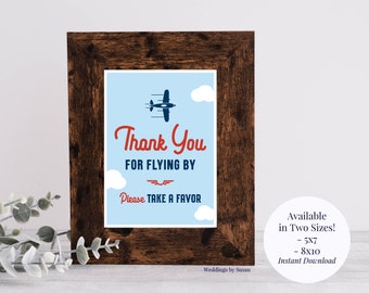 Thank You for Flying By 5x7 8x10 Printable Airplane Baby Shower Favor Sign, Please Take a Favor, Navy Blue, Light Blue Red, Instant Download