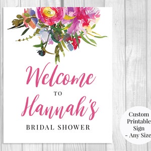 Vibrant Peonies Custom Printable Welcome Sign, Bridal Shower, Wedding, Baby Shower, Birthday, Any Size, Pink Watercolor Floral, You Print image 2