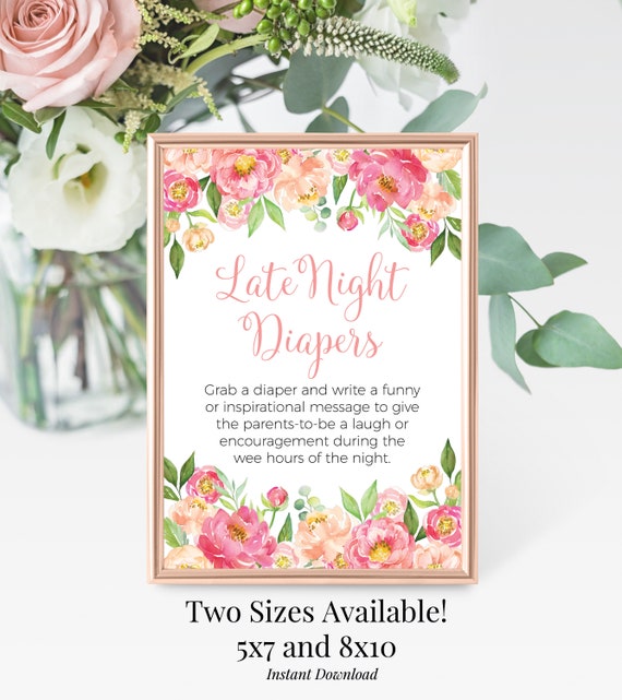 Late Night Diapers 5x7 8x10 Printable Girl's Baby Shower | Etsy