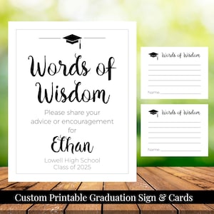 Letrero imprimible personalizado "Palabras de sabiduría" para fiesta de graduación, 8x10, marcador negro, blanco y negro, consejo o aliento, promoción de 2025