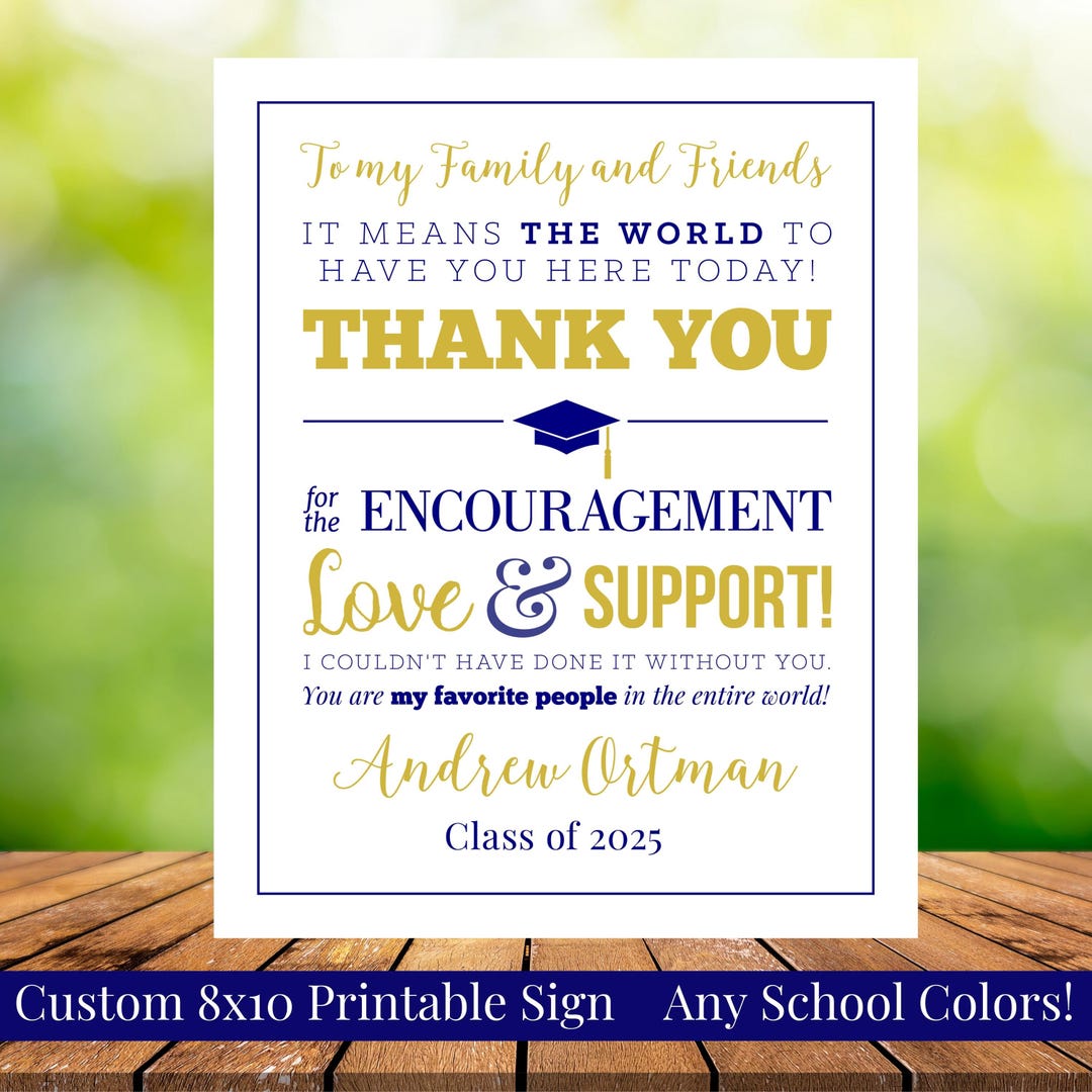 To My Family and Friends Graduation Printable 8x10 Thank You Sign, Any ...