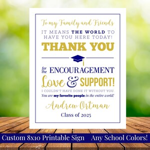To My Family and Friends Graduation Printable 8x10 Thank You Sign, Any School Colors, Personalized, Class of 2025, High School or College