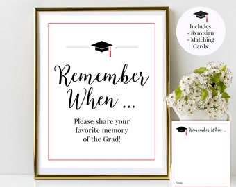 Favorite Memories of Grad Printable Graduation Sign and Matching Cards, Black and Red, Class of 2024 High School, College, Instant Download