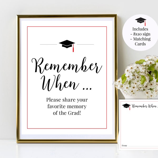 Favorite Memories of Grad Printable Graduation Sign and Matching Cards, Black and Red, Class of 2024 High School, College, Instant Download