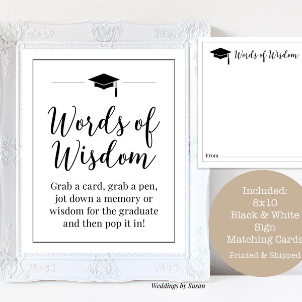 Printable Graduation Words of Wisdom Sign and Card White - Etsy