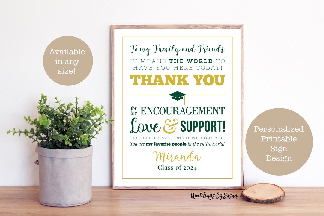 To My Family and Friends Graduation Printable 8x10 Thank You Sign, Any ...