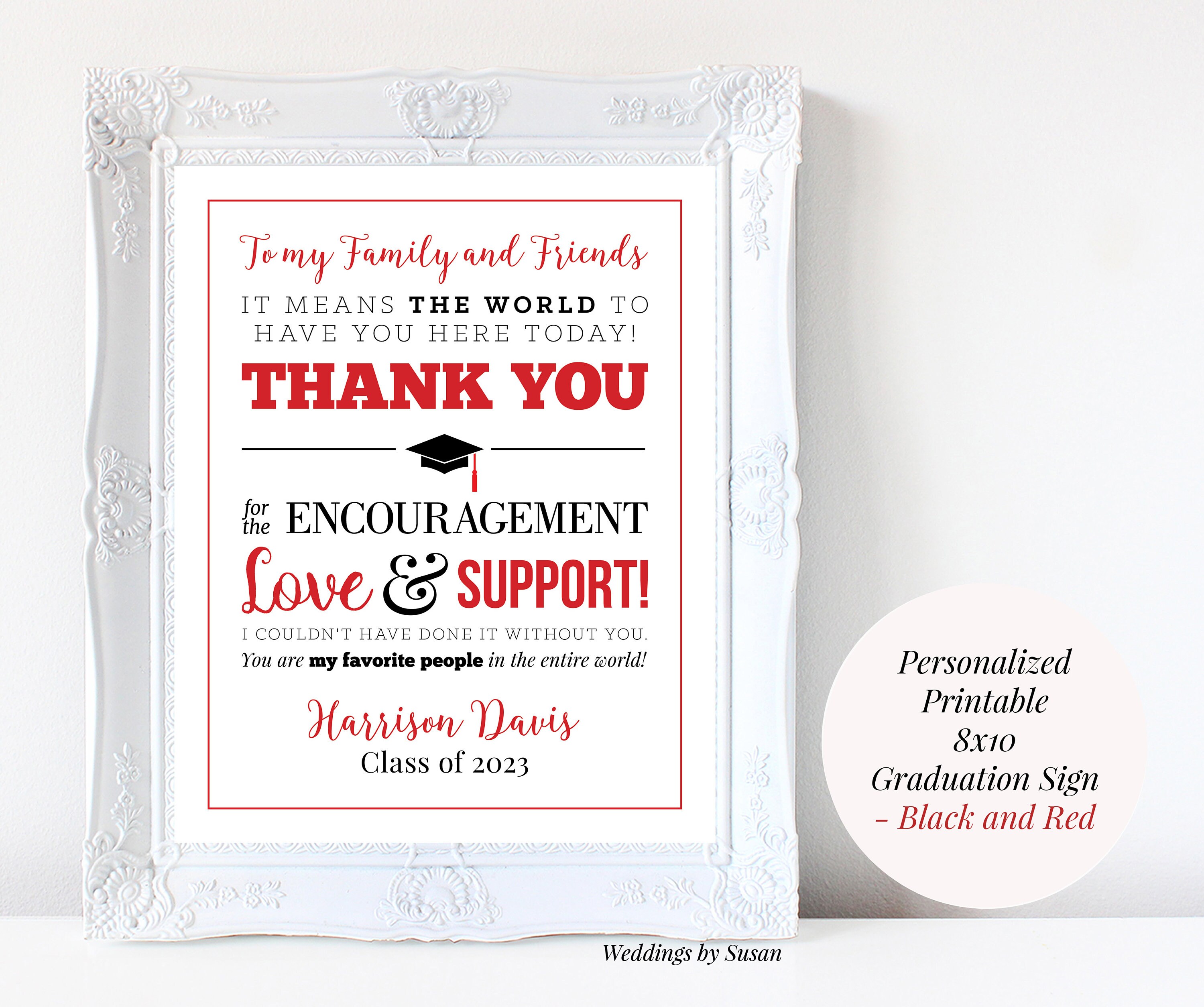 To My Family and Friends Black and Red Graduation Printable 8x10 Thank ...