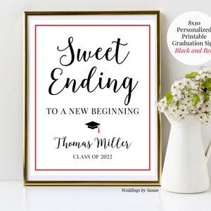 Sweet Ending to a New Beginning 8x10 Printable Graduation Candy Bar, Cookie Bar, Dessert Table Sign, Black and Red, Class of 2024, You Print