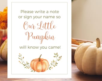 Our Little Pumpkin Guest Book 5x7, 8x10 Printable Baby Shower Guestbook Sign, Pumpkins and Autumn Leaves, Gender Neutral, Instant Download