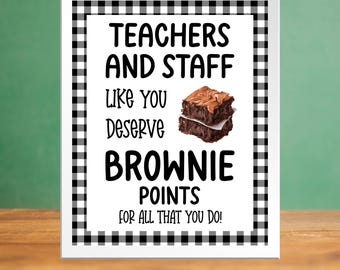 Brownie Points afdrukbare 5 x 7, 8 x 10 teken leraar waardering, zwarte pastel leraar en personeel zoete lekkernijen School PTA PTO Instant Download