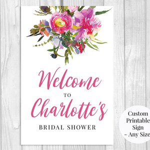 Vibrant Peonies Custom Printable Welcome Sign, Bridal Shower, Wedding, Baby Shower, Birthday, Any Size, Pink Watercolor Floral, You Print image 3