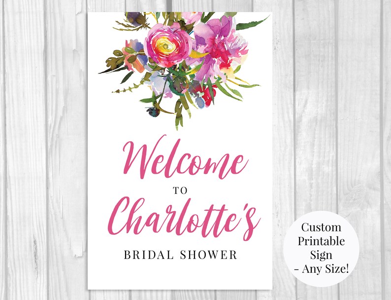 Vibrant Peonies Custom Printable Welcome Sign, Bridal Shower, Wedding, Baby Shower, Birthday, Any Size, Pink Watercolor Floral, You Print image 3