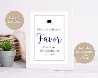 Graduation Favors 5x7, 8x10 Printable Sign, Take Home, Thank You for Celebrating With Us, Black Navy Blue, Class of 2024, Instant Download