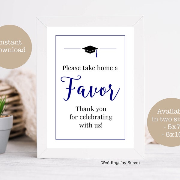 Graduation Favors 5x7, 8x10 Printable Sign, Take Home, Thank You for Celebrating With Us, Black Navy Blue, Class of 2024, Instant Download