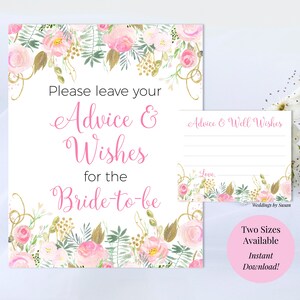 Please Leave Your Advice and Wishes 5x7, 8x10 Printable Bridal Shower ...