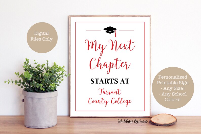 My Next Chapter/Adventure Begins Printable 8x10 Graduation Sign, Any School Colors, Personalized, Class of 2024, High School or College image 1