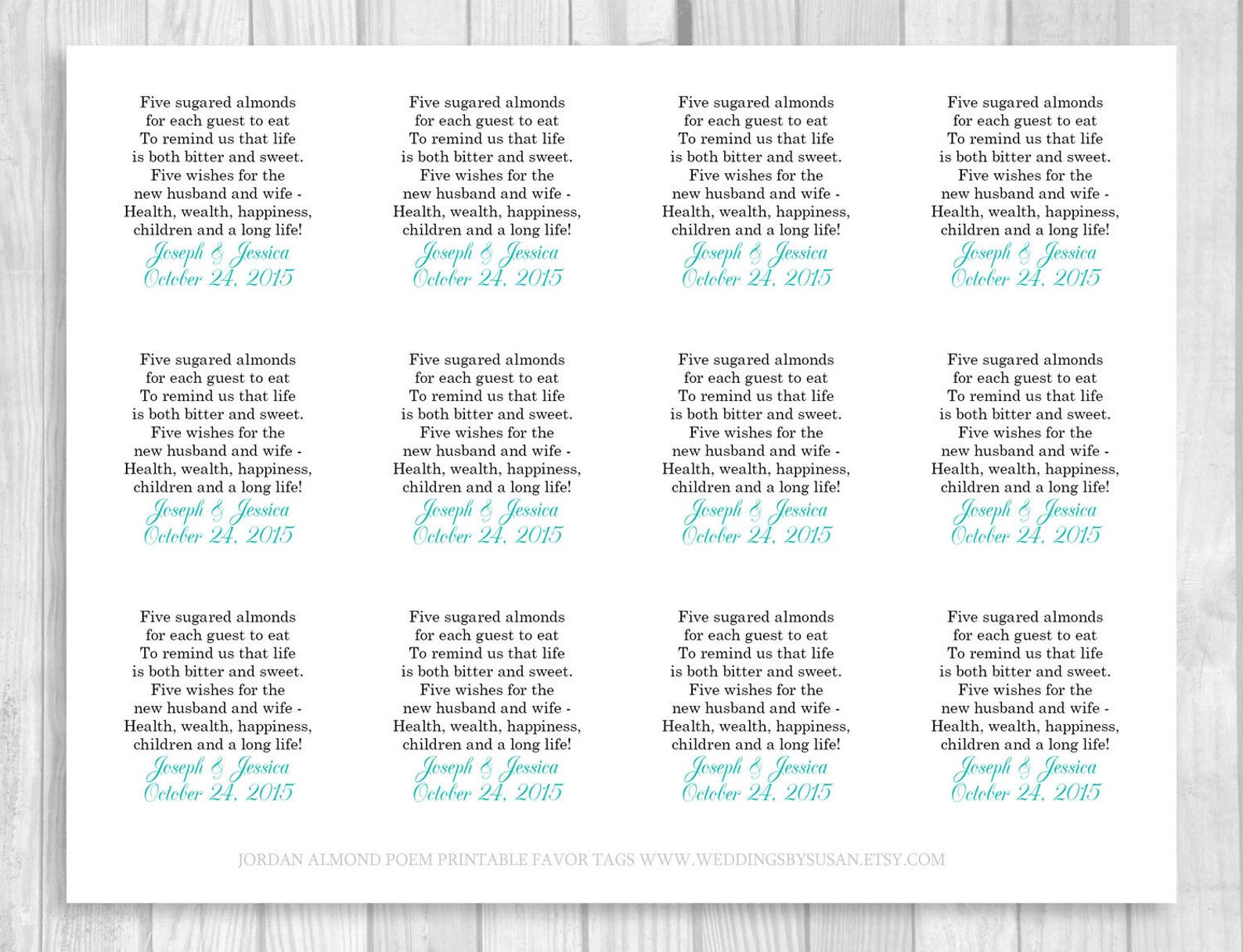 Custom Printable Sheet of Personalized Jordan Almond Poem - Etsy