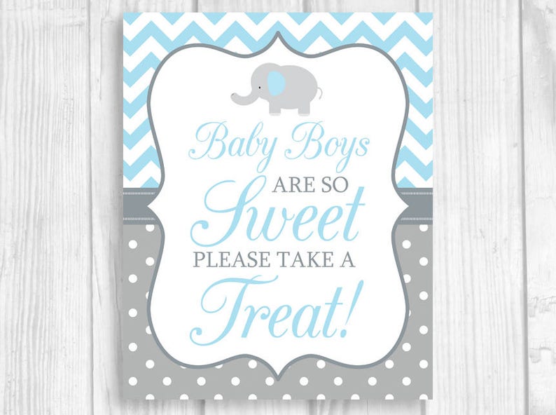 Favor Table Gift Table Guest Book Etc Light Blue and Gray 8x10 Printable Boy/'s Elephant Baby Shower Sign Bundle Instant Download