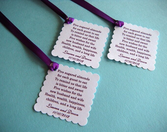 500 Custom Printed Jordan Almond Wedding Favor Tags in White Etsy