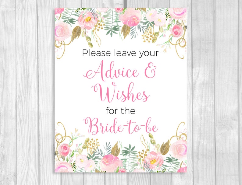 Please Leave Your Advice and Wishes 5x7 8x10 Printable Bridal | Etsy