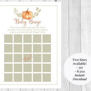 Pumpkin Baby Bingo Printable Baby Shower Game, Two Size Options ...